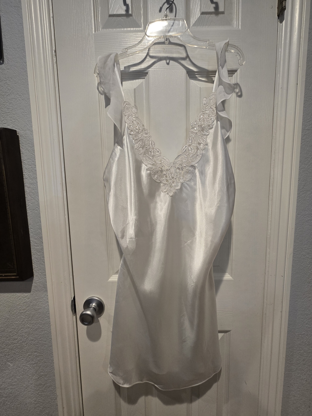 Dentelle Vintage White Slip Dress Embroidered Lace Overlay Adjustable Flutter